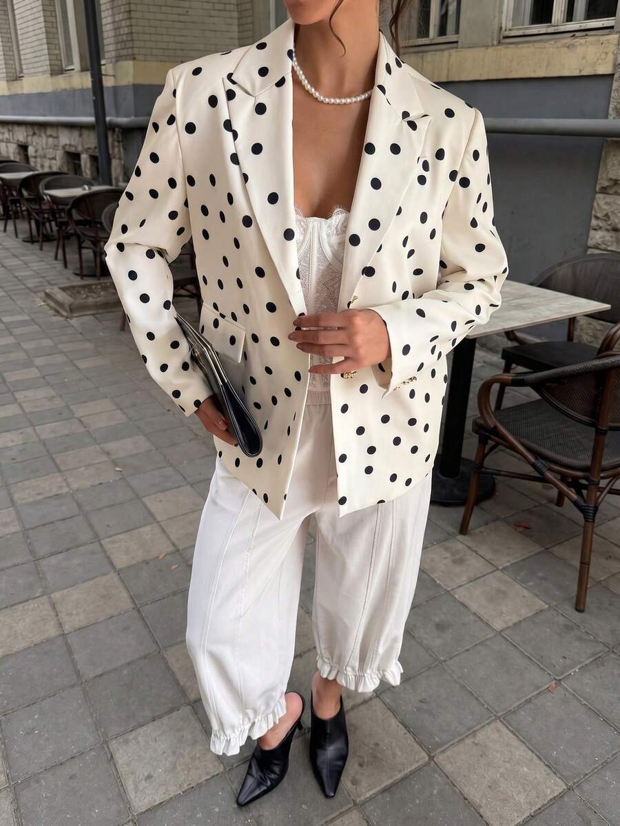 Women's Elegant Urban Polka Dot Cardigan Jacket - Apricot - View 1