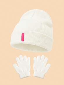 Set 2 Buah Topi Rajut Lipat Bergaris Putih dan Sarung Tangan Tanpa Jari, Bordir Huruf Personalisasi 26 Pilihan, Kain Elastis Ramah Kulit Dapat Dicuci, Cocok untuk Paduan Pakaian Musim Gugur/Musim Dingin Anak Perempuan - Putih - View 35