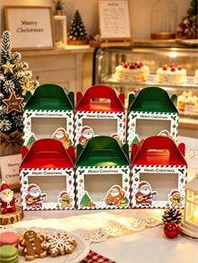 4pcs/8pcs/12pcs/24pcs Christmas Eve Handheld Window Paper Gift Boxes, Christmas Cookie Candy Storage Packaging Boxes, Donut Tart Dessert Boxes, Party Gathering Baking Packaging Empty Boxes - View 3