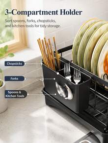 Large Capacity Dish Drying Rack With Auto Drainboard, Kitchen Counter Dish Drainer Organizer For Dishes, Bowls, Cups, Space Saving Sink Storage Rack - Multicolor - View 6