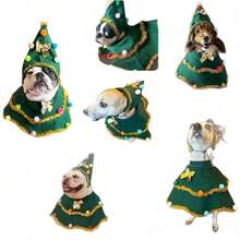 The Grinch Christmas Tree Pet Costume, Holiday Style Cape And Hat Set For Kittens And Puppies, Christmas Photo Props (Random Pom Pom Color) - Multicolor - View 2