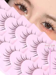 New 7 Pairs Cartoon Style False Eyelashes, Natural Makeup Effect, Anime Style, Seamless Transparent Stem, Natural Cartoon False Eyelashes, Korean & Japanese Cosplay False Eyelashes, Suitable For Various Occasions - Black - View 1