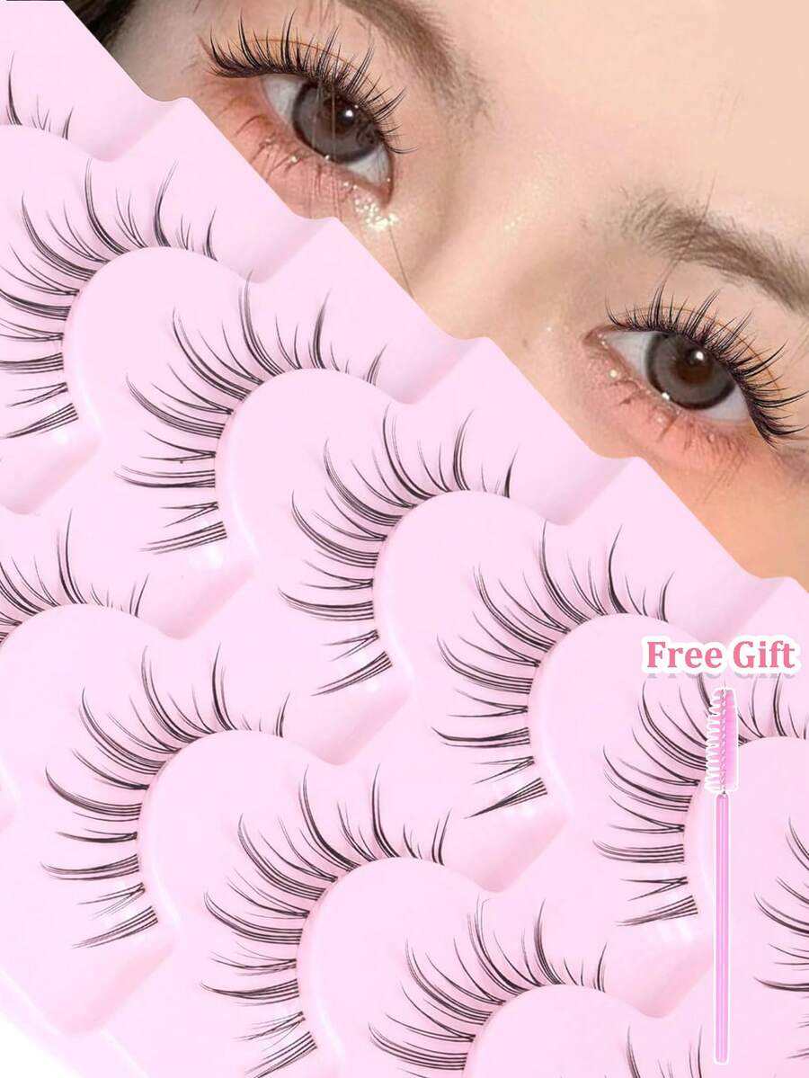 New 7 Pairs Cartoon Style False Eyelashes, Natural Makeup Effect, Anime Style, Seamless Transparent Stem, Natural Cartoon False Eyelashes, Korean & Japanese Cosplay False Eyelashes, Suitable For Various Occasions - Black - View 1
