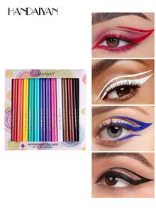 HANDAIYAN Set Eyeliner Cair Warna-warni 12 Buah: Cepat Kering, Anti Luntur, Sangat Cerah, Set Eyeliner Cair Matte - Set Hadiah Liburan Halloween, Natal, dan Cosplay. Kosmetik. Perlengkapan Pesta. Pilihan Warna Terbaik. - Hooked On You - View 2