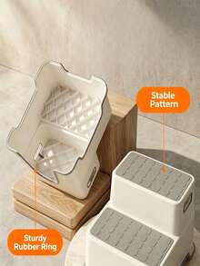 Two‑Step Step Stool With Anti‑Slip Pedals For Stable Fall‑Proof Use. Made Of Thickened Plastic For Sturdiness And Durability. It Features A Side Carry Handle And Is Practical For Home Use. - Random Color - View 10