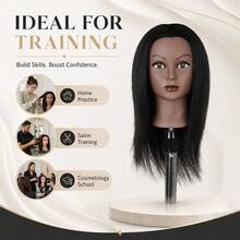 100% Human Hair Mannequin Head With Clamp Stand, Professional Hair Styling, Braiding And Barber Training Mannequin Head Doll - 1PC - View 2