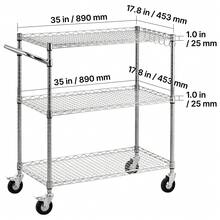 Kitchen Utility Cart, 3 Tier Heavy Duty Adjustable Wire Storage Rack, Commercial Steel Rolling Service Trolley On Wheels, Work Table With Handle Bar, For Garage And Laundry Room, 35x17.8x40.9 In - Silver 35x17.8x40.9 In - View 12