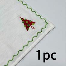 1/2/6pcs Christmas Embroidered Napkins, Christmas Tree Pattern Linen Placemats And Napkins, Holiday Table Decor Cloth For Party And Daily Use - Multicolor - View 12