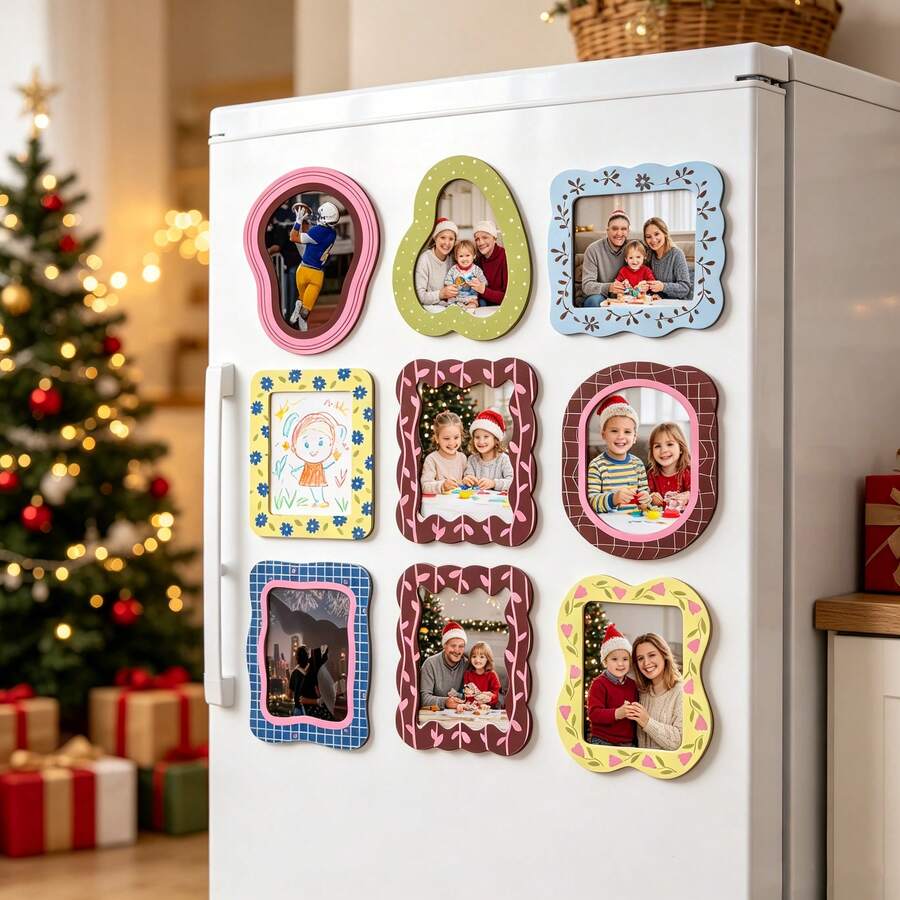 1 Set Asymmetrical Magnetic Photo Frames Fridge Magnets, Cute Decorative Magnetic Photo Frame Set, Suitable For Refrigerator, Whiteboard, Dorm, Office And Home Cabinet Photo Decoration, Birthday Party Decor, Christmas Family Photos - Multiple Styles - View 1