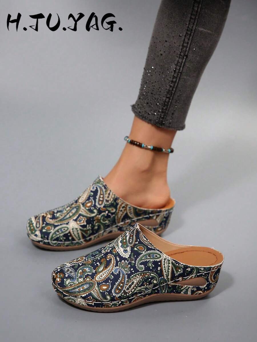 Fashion Women's New Wedge Heel Thick Sole Closed Toe Mule Slippers, Lightweight Comfortable Soft Bottom Indoor Outdoor Walking Sandals For Spring And Autumn