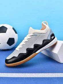 1 Pair Unisex Football Shoes, Low-Top Indoor Flat Sole Sports Shoes, Lightweight High-Performance Professional Futsal Boots For Match And Training, Campus Style - Black Silver - View 3