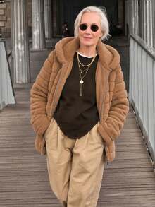 Women's Faux Fur Hooded Pocket Coat - Perfect Choice For Autumn/Winter - Khaki - View 9