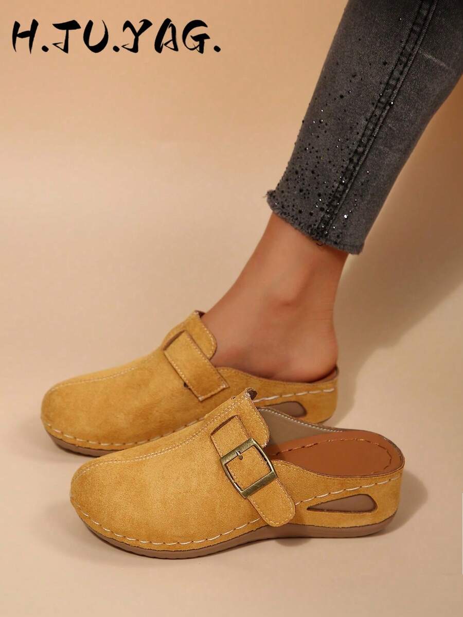 Fashion Women's New Wedge Heel Thick Sole Closed Toe Mule Slippers, Lightweight Comfortable Soft Bottom Slides For Spring And Autumn Home And Walking