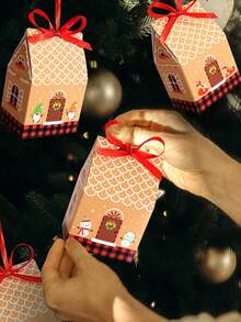 24pcs Christmas Gingerbread House Gift Boxes With Countdown Calendar Stickers, Cartoon Santa Claus, Snowman And Christmas Tree Festive Designs, Kraft Holiday Present Paper Packaging Boxes For Xmas Party Favors Decor, Christmas Decor - Multicolor - View 2
