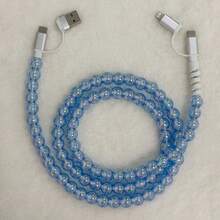 Crystal AB Finished Bead 4 In 1 Charging Cable Compatible With Most Phone Models Perfect Holiday Gift For Women Ideal New Year Gift For Ladies Adorable Things For Girls - Blue Crystal - View 9