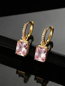 1 Pair Black Rectangular Casual Small Earrings With - Multicolor - View 17