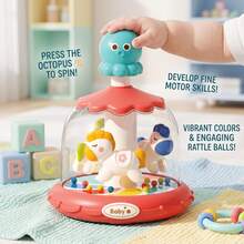 1Pc Baby Toy Press And Spin Fun,3 In 1 Press And Rotate Toy,Baby Activity Ring Toss Game,Carousel Theme Toy,18 Months+ Toddle Education Brain Toy Gift - Multicolor - View 8