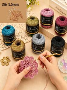 Shiny Gold & Silver Yarn Set, Metallic Glitter Crochet Thread, Lightweight Decorative Yarn, Suitable For Gift Wrapping, DIY Crafts, Holiday Decor, Bow Making, Greeting Card Decoration, Party Accessories - Multicolor - View 1