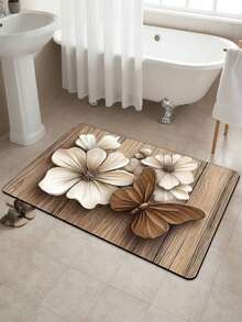 1pc Butterfly Flower Bathroom Mat, Bathroom Decor Mat! Vintage Floral Butterfly Diatomaceous Earth, High-End Decorative Carpet, Cool Tone Decor, Suitable For Living Room, Bedroom, Diatomaceous Earth, Bathroom Mat, Bathroom Carpet, Door Mat, Small Carpet, Carpet, Mat, Home Decor, Area Rug - Multicolor - View 3