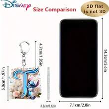 Disney Stitch Letter Embroidered Keychain, 26 'A-Z' Floral Cartoon Patterns, Acrylic Pendant With Chain, Suitable For Bags, Keys And Car Keys, Travel Accessory Gift, Cute Floral Keychain Design, Smooth Surface, Keychain, Decorative Keychain, Cartoon Keychain, Christmas Gift, Fan Gift, 2D Flat Gift, Holiday Gift, Home Decor - Multicolor - View 6