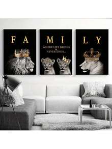3pcs/Set Modern Abstract Lion Family Inspirational Quote Wall Art Canvas Painting, Suitable For Living Room Decor, Unframed - Lion - View 6