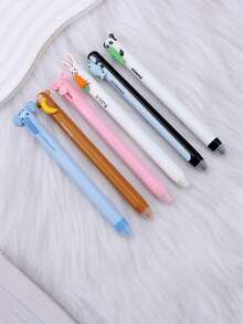 6pcs Animal-Shaped Erasable Neutral Pens, Animal Signature Pens, Snack Theme Side-Click Erasable Pens, Cute Neutral Pens, Multiple Styles Including Rabbit, Elephant, Panda, Refillable Ink, Smooth Writing, Built-In Eraser, Ideal Gift For Friends, Classmates And Family - Default - View 7