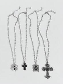 4pcs Cool Gothic Style Alloy Photo Frame Spider Cross Pendant Necklace Suitable For Women Street Party Wear - Multicolor - View 3