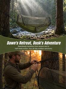 1pc Camping Hammock With Built‑In Mosquito Bug Net, Portable Lightweight Parachute Nylon Hanging Bed, Anti‑Insect Hammock Tent With Side Storage Pocket, Outdoor Swing Bed For Hiking, Backpacking, Garden Backyard Camping Use - Multicolor - View 4