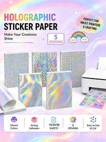 10/20/50pcs Holographic Laser Stickers, Printable Self-Adhesive Rainbow Glitter DIY Craft Stickers, Customizable Cuttable Labels For Planner, Gift Packaging, Phone Case, Notebook, Water Bottle Decoration - View 7