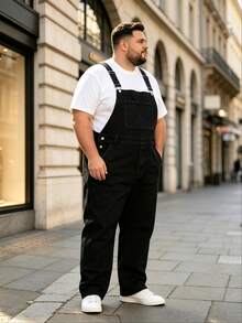 Men's Black Denim Dungarees Work Overalls Plus Size - Black - View 7