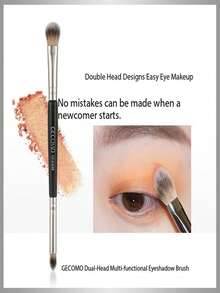 1pc GECOMO Dual-Head Eyeshadow Brush, Soft Bristles, No Powder Absorption, Beginner Makeup Brush, Natural Blending, Easy Application - Black - View 1