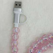 Crystal AB Decorative Beads 4-In-1 Charging Cable, Compatible With Most Phone Models, Perfect Holiday Gift For Women, Ideal New Year Gift For Ladies, Cute Item For Girls - Pink Crystal - View 4