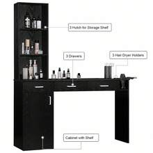 Salon Station With Storage Cabinet And Shelves, Hair Styling Workstation For Beauty Salon And Barber Shop, Black/ White/ Pink - Black - View 7
