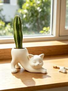 Unique Tail-Less Cat Planter, Cute Indoor Succulent Pot, Animal Theme Home Decor Planter, Creative Bonsai Pot - Ideal Gift; Charming Decoration For Office Desk, Room And Home - Multicolor - View 4