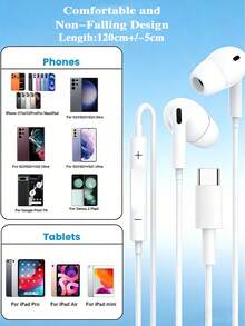 This USB-C In-Ear Headset Features Built-In Noise Cancellation And A Three-Button Inline Control For Music,Calls,And Volume Control.It Is Compatible With Samsung Galaxy S26/S25/S24/S23,And Also Works WithiPhone 18/17/16/15/Plus/Pro/Pro Max - White - View 9