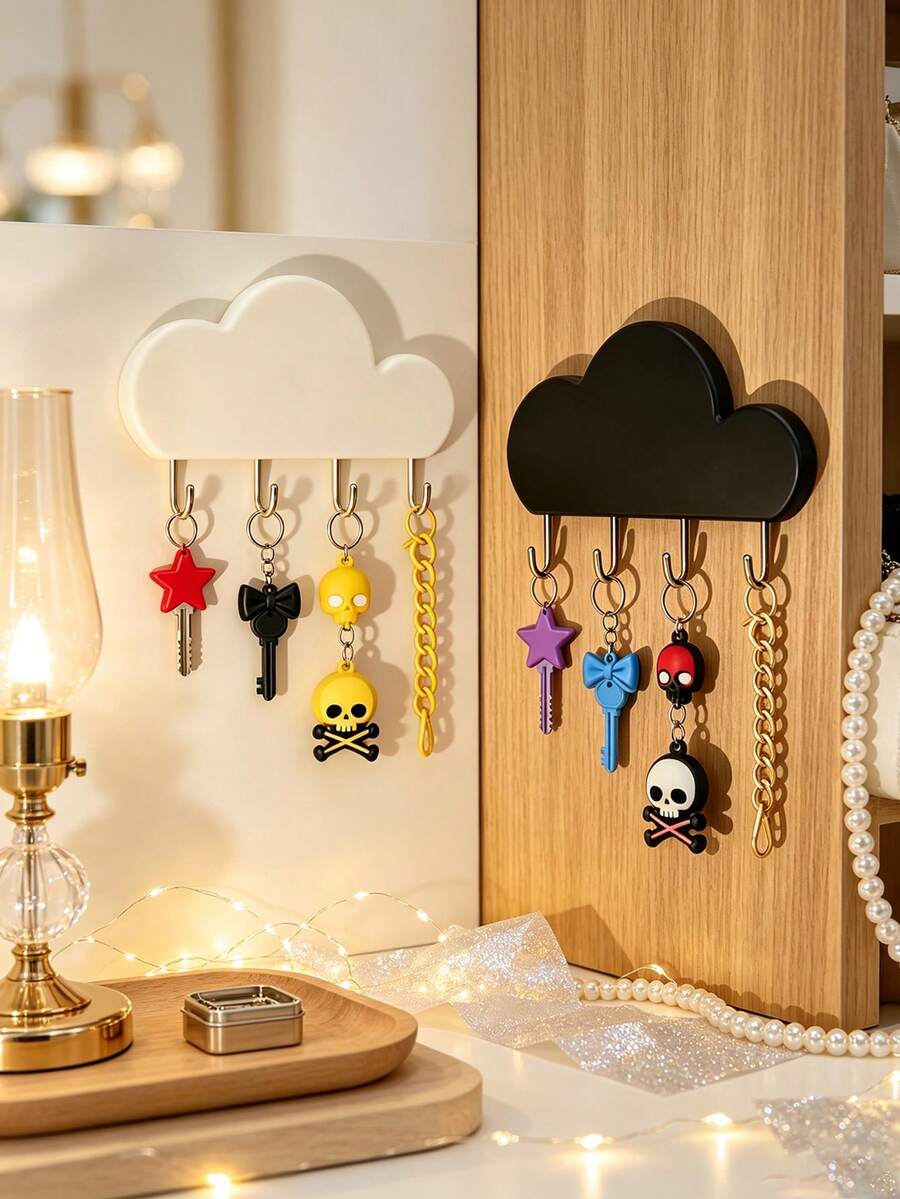 1pc Cloud HOME Wall-Mounted Key Holder, Entryway Hook Storage Rack, Key Hook Decor, No Drilling, Home Living Room Decoration - Multicolor - View 1