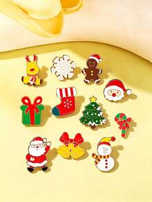 11pcs Christmas Themed Decorative Brooches, Diverse Cute Holiday Designs, Exquisite Craftsmanship, Rich And Complete Styles, Decorate Backpacks, Coats, Collars, Enhance Holiday Atmosphere, Perfect For Daily Matching, Excellent Gift And Collection Choice For Festivals - Multicolor - View 5
