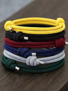 Set Gelang Tali Kepang Minimalis Pria 6 Buah/Set, Gelang Simpul Geser yang Dapat Diatur, Gelang Kepang Bertumpuk Multi-Warna, Hadiah Perhiasan Sehari-hari - Set gelang kepang 6 buah - View 1