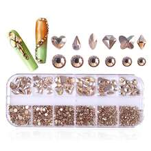 12-fack rund och flerformad lyxig glaskristall-rhinestone, färgglada platta 3D gnistrande nagelkonstdekoration, DIY nagelutsmyckningstillbehör, för DIY nageldesign och dagligt bruk - Multifärgad - Visa 9