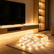 USB LED Light Strip, White & Warm White Indoor Background Light With Push-Button Controller, Easy Installation For Living Room, Holiday Party, Home Decoration - Multicolor - View 9
