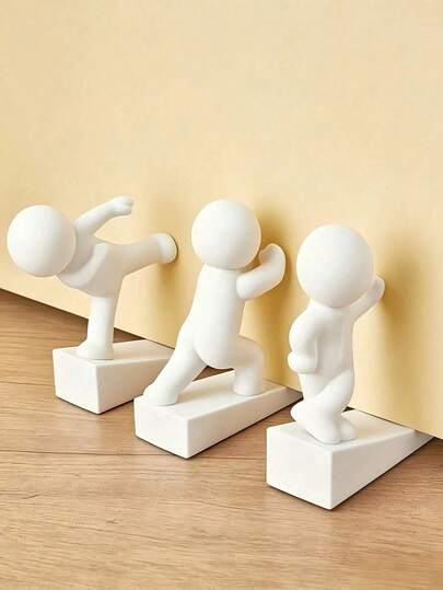 3/1pc Cute Character Shaped Door Stopper, White Cartoon Humanoid Door Wedge, Anti-Collision Anti-Slip Door Fixer, Decorative Plastic Door Gap Stopper, Suitable For Home, Bedroom, Office Floor Use