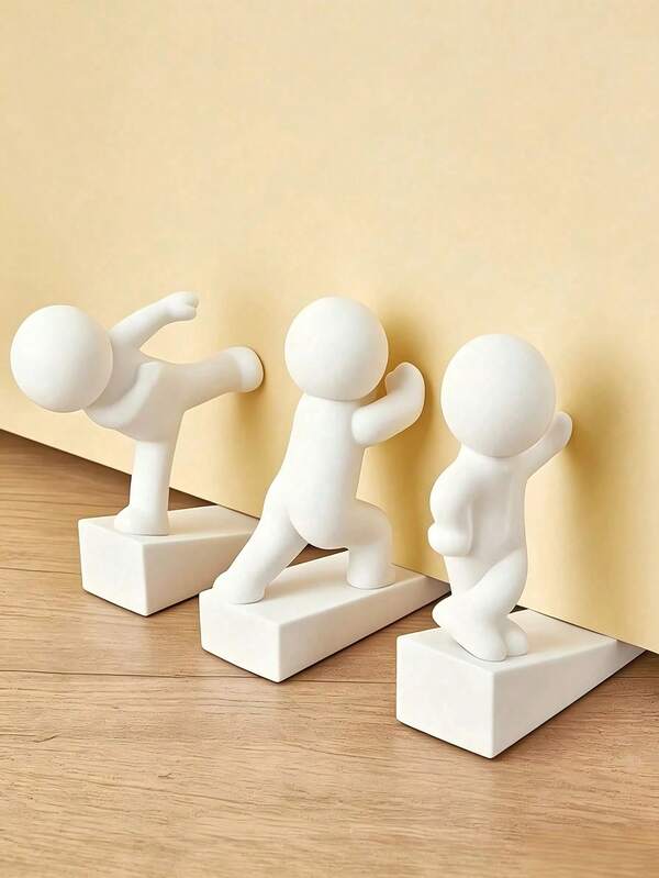 3/1pc Cute Little Figure Door Stopper, White Cartoon Human‑Shaped Door Stop Wedge, Anti‑Collision Non‑Slip Door Holder, Decorative Plastic Door Gap Stopper For Home, Bedroom, Office Floor Use