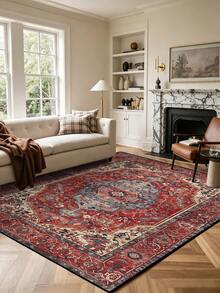 1pc Vintage Persian Style Rug, Bohemian Floral Medallion Pattern, Distressed Oriental Style Carpet, Soft Polyester Rectangular Rug, Suitable For Living Room, Bedroom, Hallway, Kitchen, Office, Farmhouse Home Decor - Multicolor - View 19