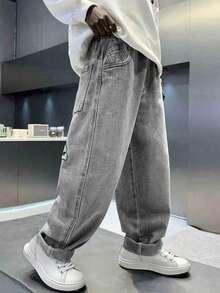 Tween Boy Spring Casual Everyday Denim Jeans With Pockets And Buttons - Black - View 4