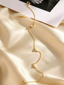 1pc Classic Minimalist Elegant Zirconia Thin Bracelet, 304 Stainless Steel With Copper Bubble Rhinestone Decor Chain, Versatile Jewelry - Gold - View 5