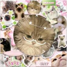 50pcs Vintage Style Cat Graffiti Stickers, Cute Cartoon Cat Decals, DIY Notebook Scrapbook Waterproof Stickers - Multicolor - View 5