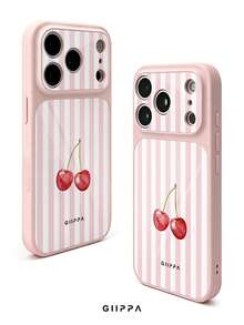 GIIPPA 1pc Pink Striped & Cherry Pattern Design Phone Case For Phone 17 Pro Max, Compatible With Phone 16 Pro Max, 15 Pro Max, 14 Pro Max, Korean-Style High-End Fashion Fun Phone Case, Suitable For 11/12/13/14/15/16 Pro Max Plus, Elegant Design For Men And Women, Perfect Gift For Girlfriend On Christmas, Valentine's Day, Easter, Wedding Season And Birthday! - Multicolor - View 2