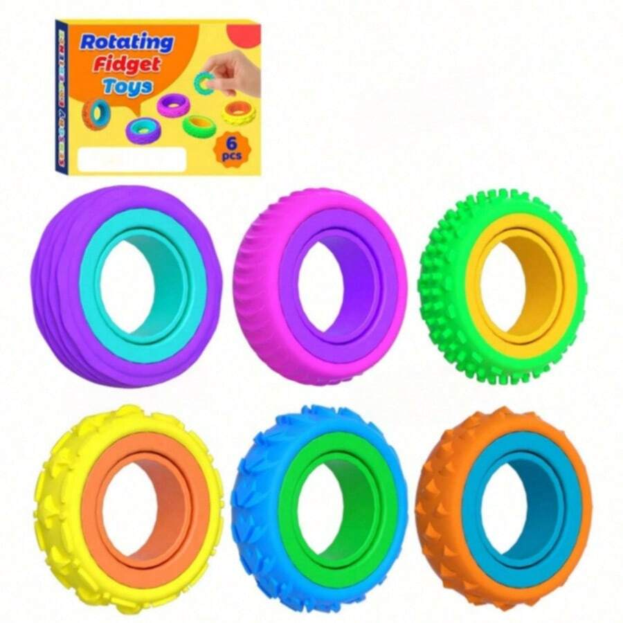 6pcs Silicone Sensory Toy Rings - Quiet Rings For Classroom, Party Favors - Multicolor - View 1
