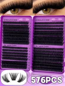 CMAYOME 576-Piece Mascara Set, D-Shaped Curled Tufted Lashes, Length Ranging From 10 To 168 Millimeters. Includes 30D To 150D Mixed Lashes. The Set Contains Mascara, Tweezers And Mascara Brush. Lashes, Lashes, Lash Tufts, Cat-Eye Lashes, Anime Lashes - Multicolor - View 12