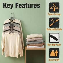 1pc Heavy Duty Space-Saving Multi-Function Hanger 5-In-1 Multi-Layer Metal Design With Anti-Slip Foam Pads, Perfect For Coats, Sweaters, T-Shirts, Jackets And Organizer Closet Storage Solution - View 5